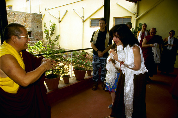 Jetsunma Ahkon Lhamo greeting H.H. Penor Rinpoche in India. Jetsunma Ahkon Lhamo greeting H.H. Penor Rinpoche in India.