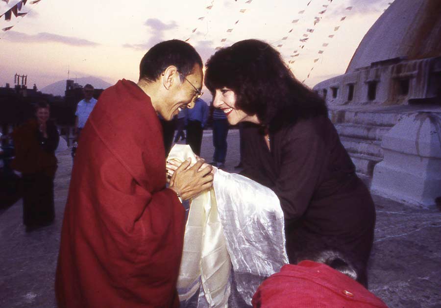 Tulku Rigdzin Pema and Jetsunma Ahkon Lhamo at Boudanath Stupa 1996