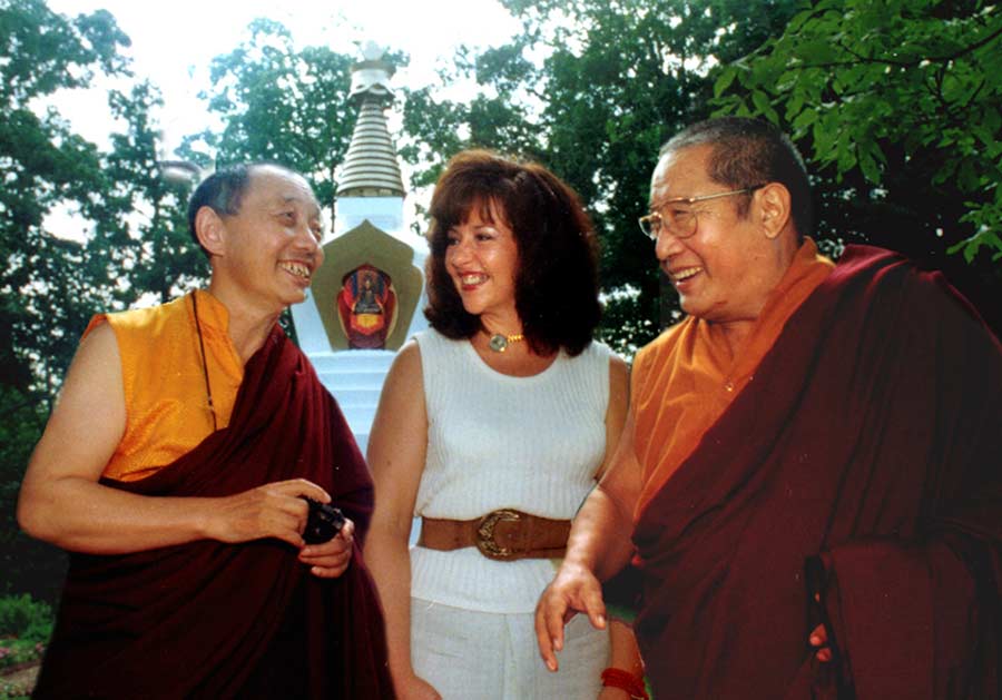 Ven. Gyatrul Rinpoche, Jetsunma Ahkon Lhamo and H.H. Penor Rinpoche at KPC Maryland Enlightenment Stupa 1996