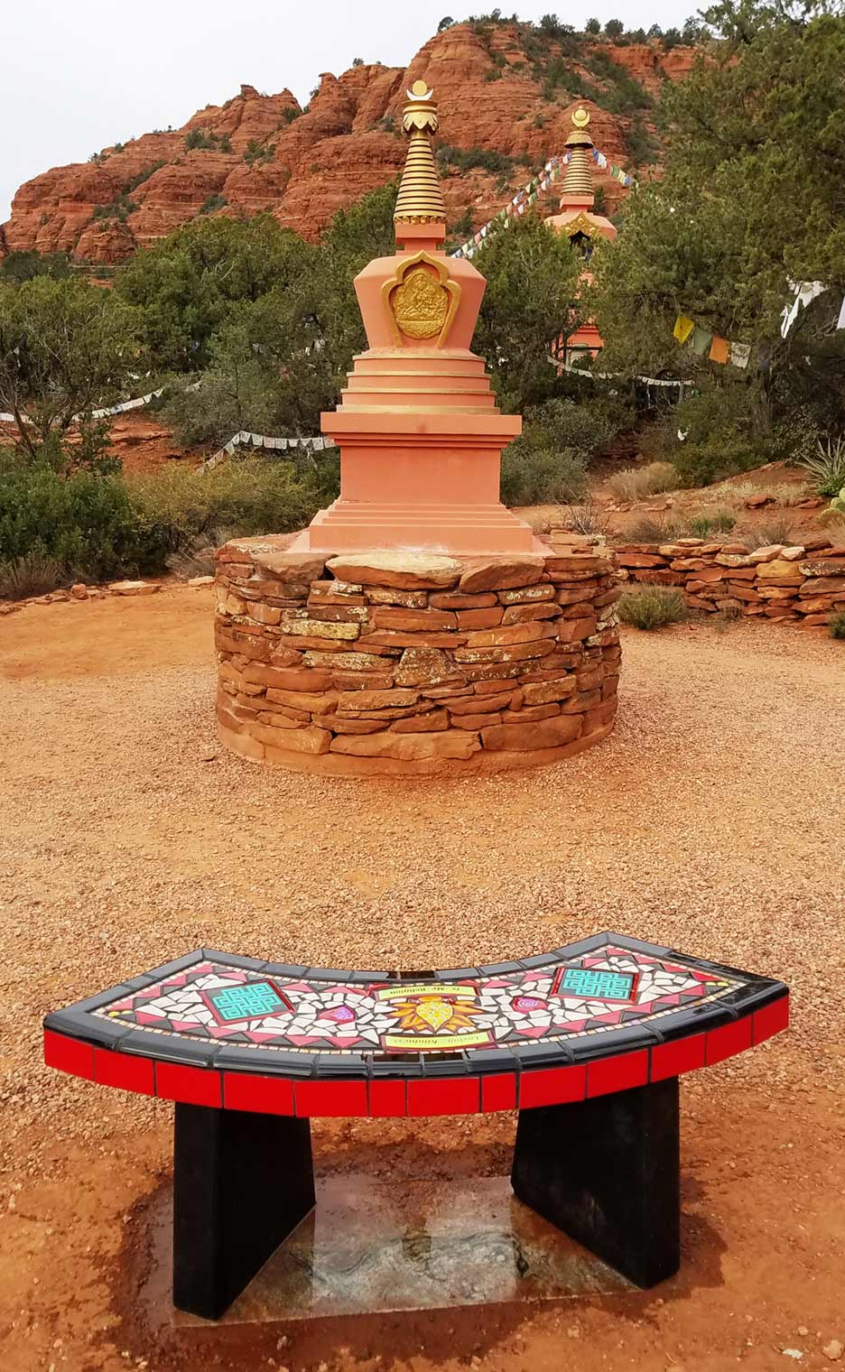 Tara stupa in the foreground and Amitabha stupa in the background in Sedona, Arizona