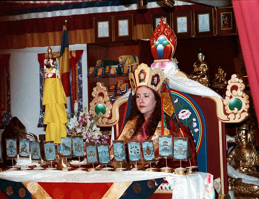 Jetsunma Ahkon Lhamo at her Enthronement as a Palyul Lineage Holder, by H.H. Penor Rinpoche, in 1988 at KPC Maryland.