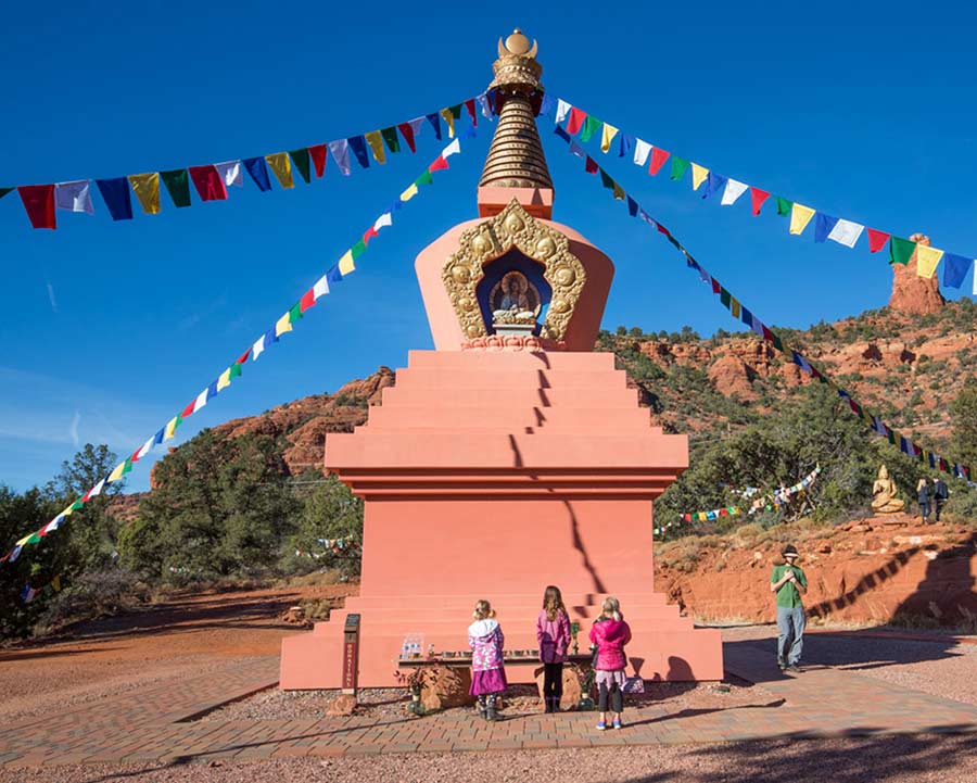 Visitors to the Amitabha Stupa in Sedona Arizona often make offerings and prayers.