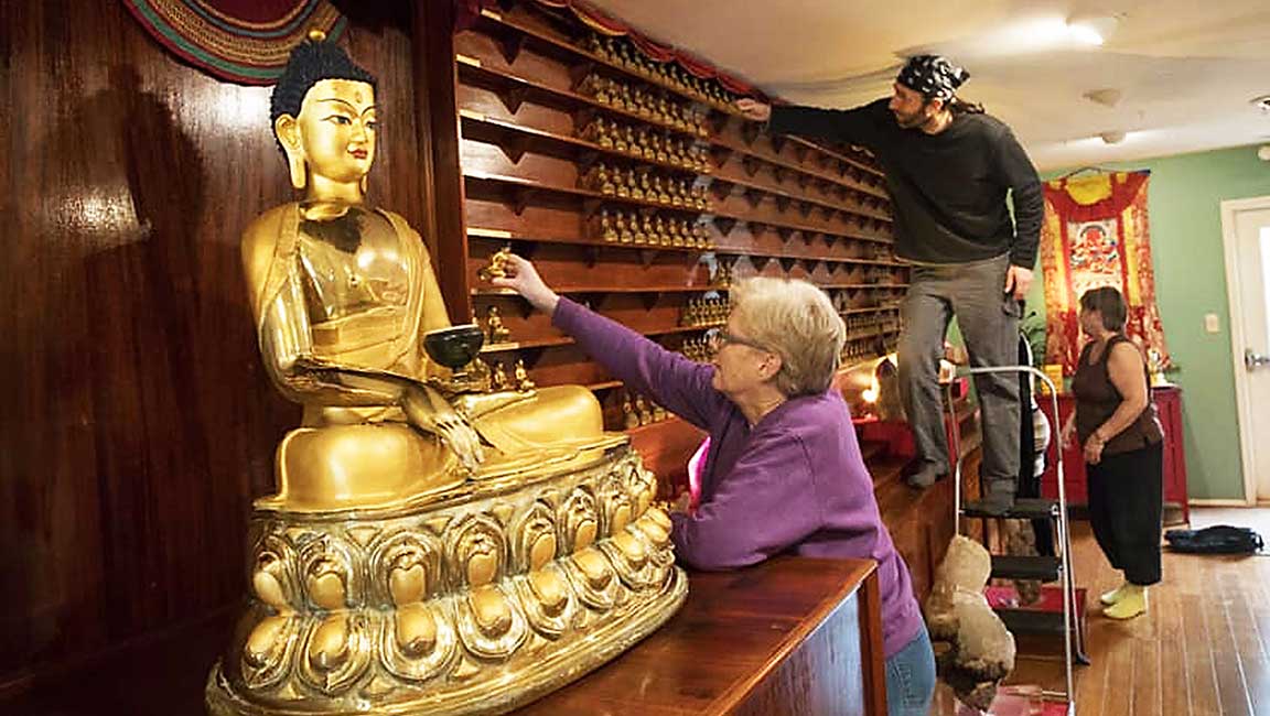 Volunteers clean the KPC Maryland temple statues and altars. Volunteers clean the KPC Maryland temple statues and altars.