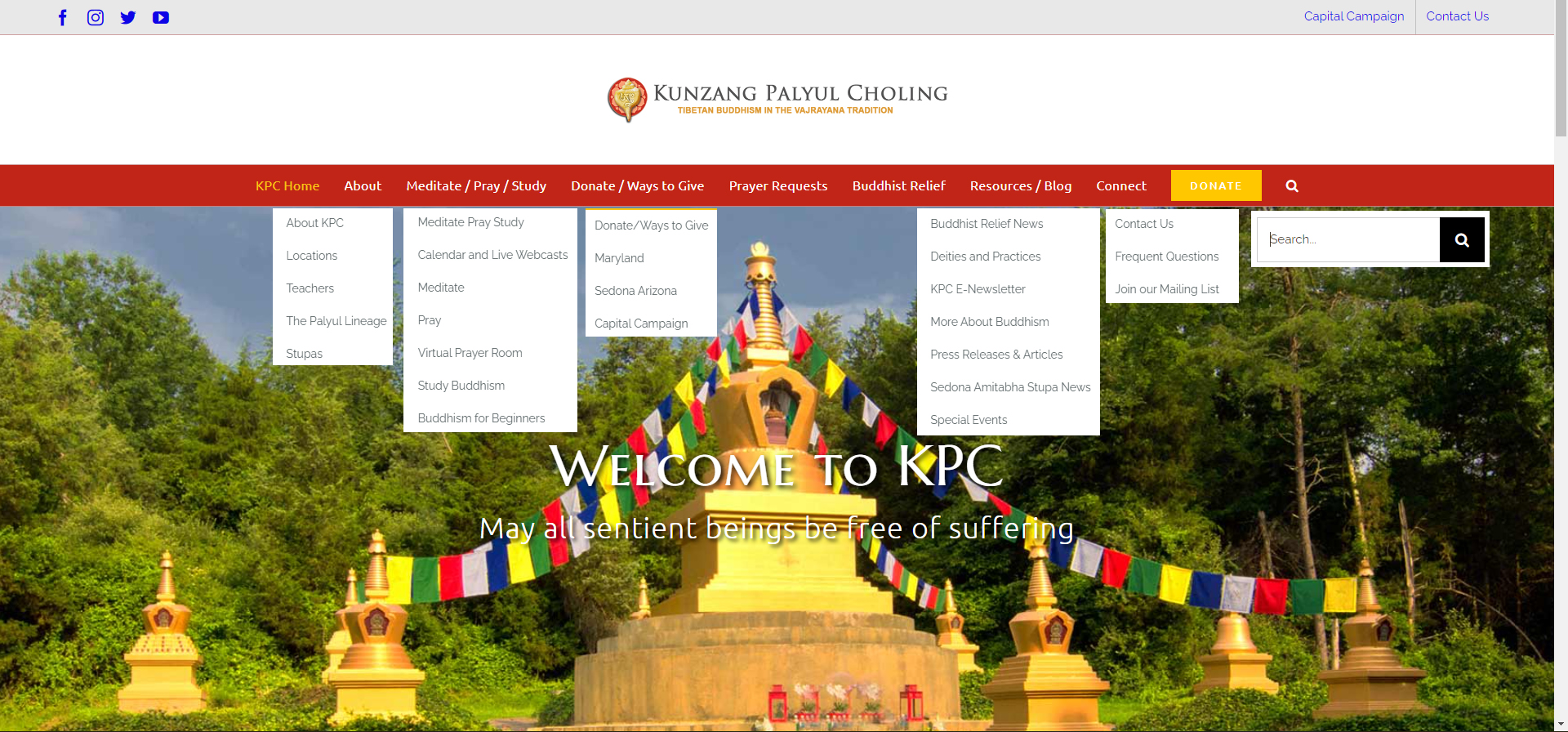 Homepage with menus