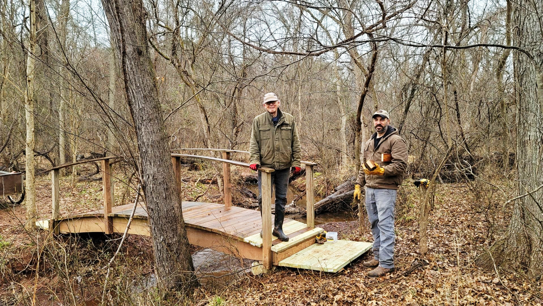 SD- John D & Demitri working on bridge from Yellow Garden side