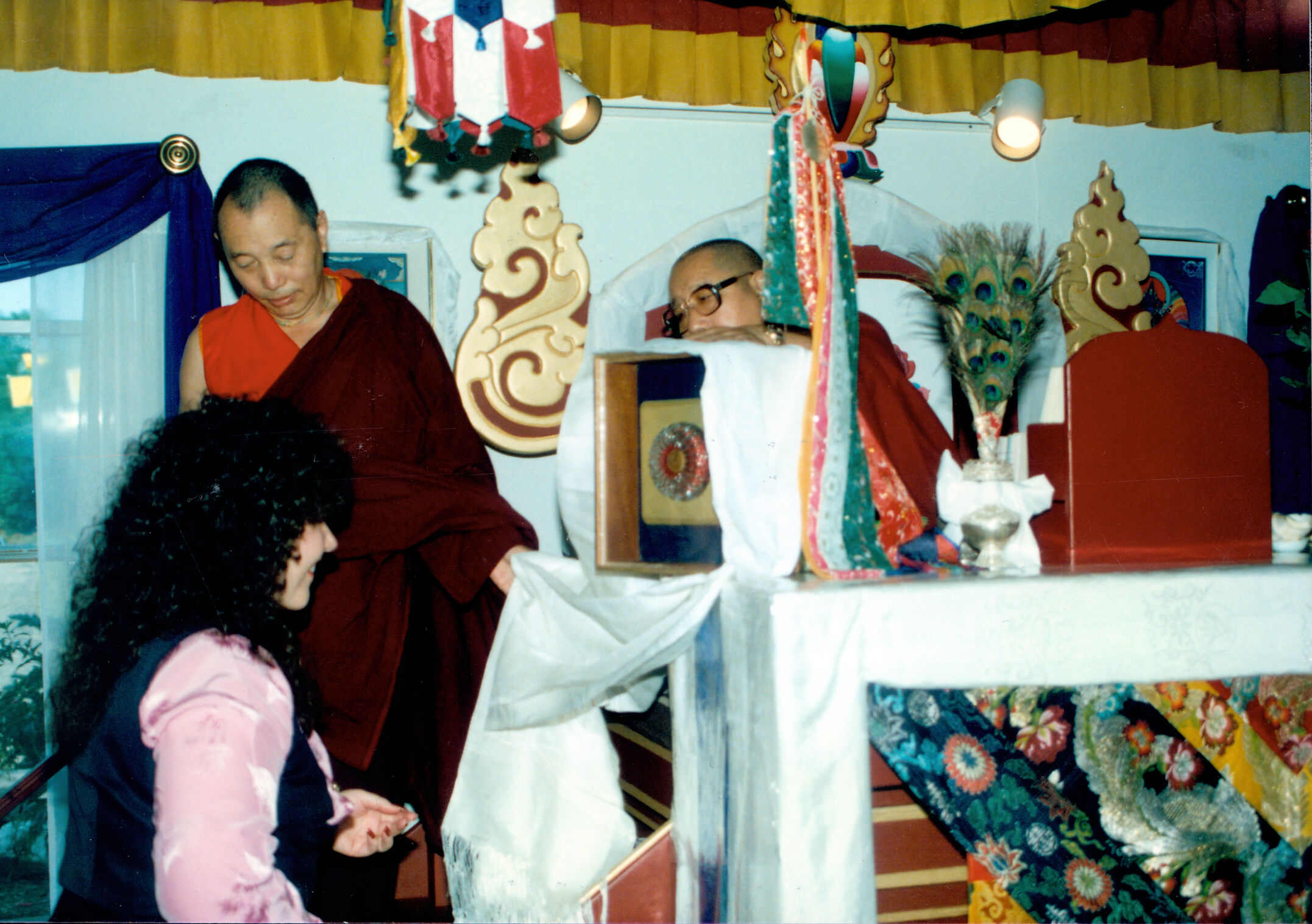His Holiness Penor Rinpoche presenting the Ahkon Lhamo kapala relic to Jetsunma
